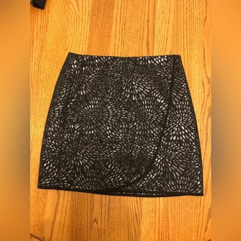 Loft Black Shimmer Flower Petal Overlay Skirt